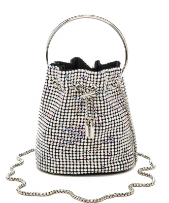 Rhinestone Iconic Bucket Swing Clutch Bag 8011 AB SILVER